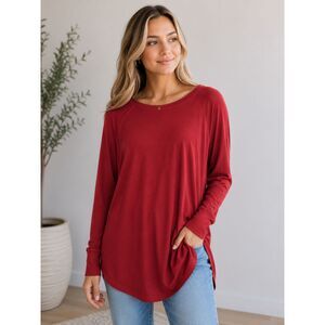 Oversized Red Boat Neck Tunic Top Slouchy Long Sleeve Jersey Knit Large